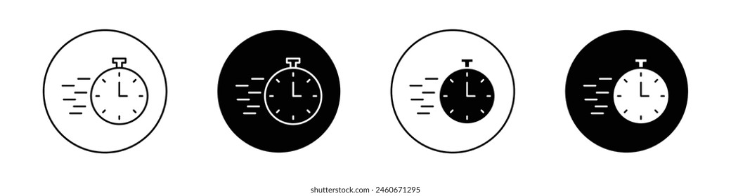 Time fast icon set. rapid speed delivery vector symbol. quick short time clock sign. faster or instant delivery icon in black filled and outlined style.