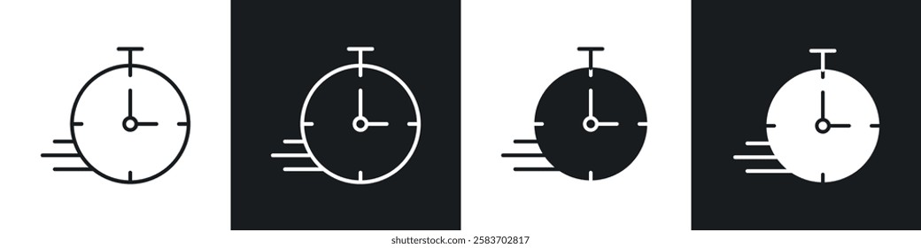 Time fast icons collection in black and white filled and line versions