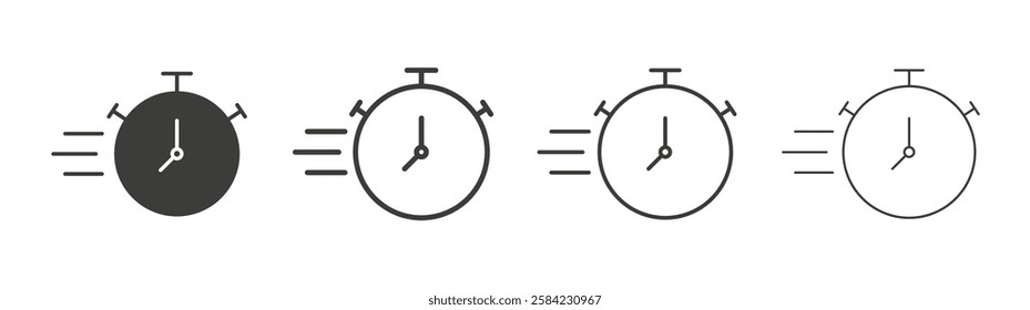 Time fast icons set. Liner outlined and flat black color