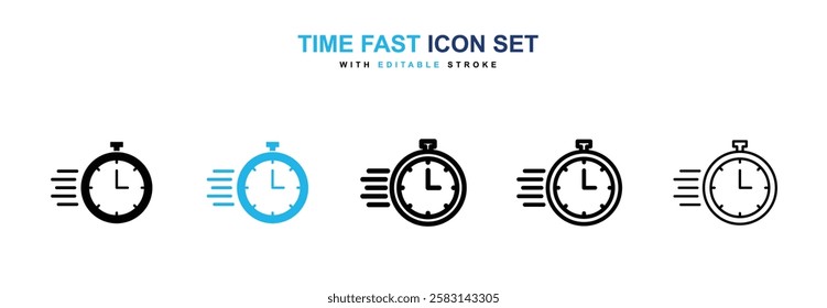 Time fast icons vector collection in black and blue colors on white background