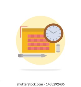 Time, File, Pen, Focus Abstract Circle Background Flat color Icon