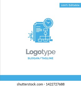 Time, File, Report, Business Blue Solid Logo Template. Place for Tagline