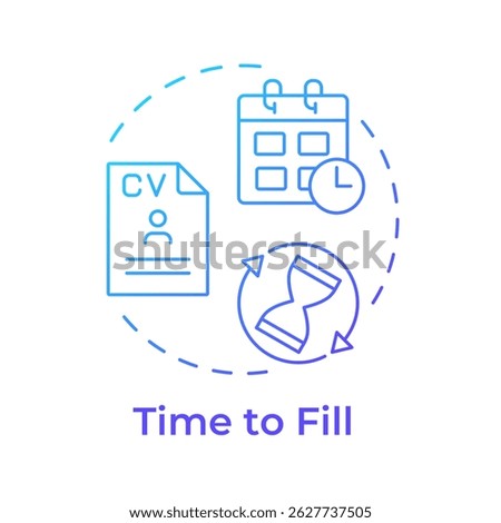 Time to fill blue gradient concept icon. Closing important positions period. Hiring metric. HR management. Round shape line illustration. Abstract idea. Graphic design. Easy to use blog post