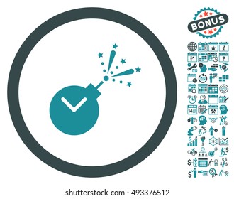 Time Fireworks Charge icon with bonus calendar and time management pictures. Vector illustration style is flat iconic bicolor symbols, soft blue colors, white background.