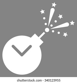 Time Fireworks Charge vector icon. Style is flat symbol, white color, rounded angles, gray background.