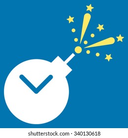 Time Fireworks Charge vector icon. Style is bicolor flat symbol, yellow and white colors, rounded angles, blue background.