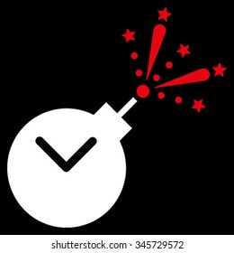Time Fireworks Charge vector icon. Style is bicolor flat symbol, red and white colors, rounded angles, black background.