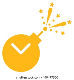 Time Fireworks Charge vector icon. Style is flat symbol, yellow color, rounded angles, white background.