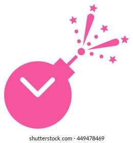 Time Fireworks Charge vector icon. Style is flat symbol, pink color, rounded angles, white background.