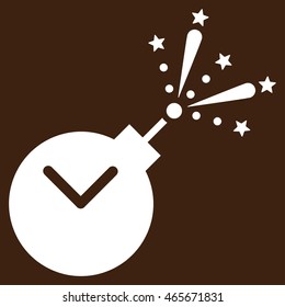 Time Fireworks Charge vector icon. Style is flat symbol, white color, rounded angles, brown background.