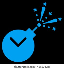 Time Fireworks Charge vector icon. Style is flat symbol, blue color, rounded angles, black background.