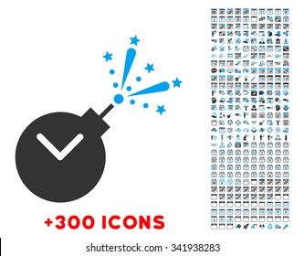 Time Fireworks Charge vector pictogram with additional 300 date and time management icons. Style is bicolor flat symbols, blue and gray colors, rounded angles, white background.