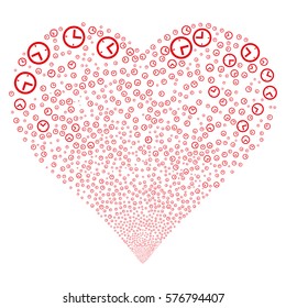 Time fireworks with heart shape. Vector illustration style is flat red iconic symbols on a white background. Object love heart done from confetti pictographs.