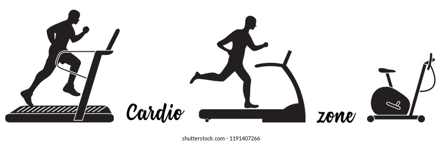 Time to fitness and sports. Healthy lifestyle. People involved in sports. Treadmills, exercise bike.