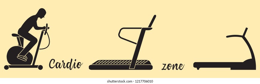 Time to fitness and sports. Healthy lifestyle. Man involved in sports, treadmills, exercise bike.