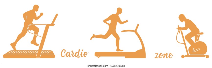 Time to fitness and sports. Healthy lifestyle. People involved in sports. Treadmills, exercise bike.