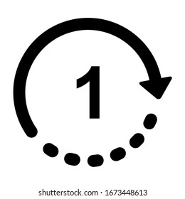 Time flat icon 1 hour vector,  classic watch design isolated on white background. Vector illustration