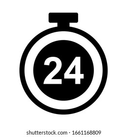 Time flat icon 24 hours vector,  classic watch design isolated on white background. Vector illustration