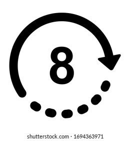 Time flat icon 8 hours vector,  classic watch design isolated on white background. Vector illustration