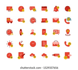 Time flat icon set. Vector and Illustration.