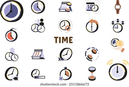 Time Flat Ilustración vectorial Icon Set de pegatinas Materiales de diseño