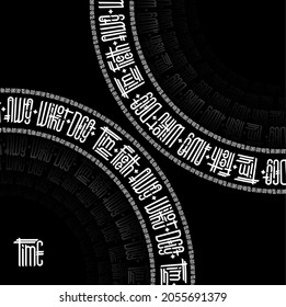 Time fleeth away without delay - vector illustration, an inscription in a gradient semicircle of letters, white elements on a black background. Creative lettering, for print, design. Slogan for poster