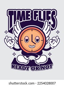 Time Flies cartoon vector illustration poster