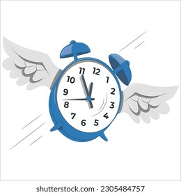 El tiempo vuela. Reloj con las alas. ilustración.