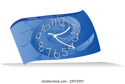 Time Flies Illustration of Clock and Calendar seemingly spinning out of control