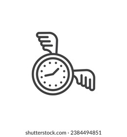 Time Flies line icon. linear style sign for mobile concept and web design. Clock with wings outline vector icon. Symbol, logo illustration. Vector graphics