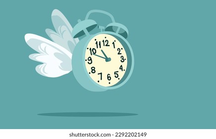 
Time Flies Vector Concept Cartoon Illustration of a Clock. Vector conceptual poster design of an alarm clock with wings
