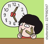 Time Flies When Girl Having Fries Concept Card Character illustration