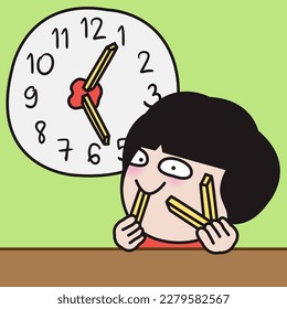El tiempo vuela cuando la chica que tiene bayas ilustra el carácter de la tarjeta conceptual