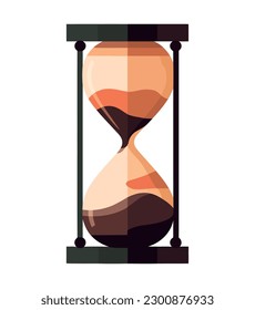 Time flows like sand in antique hourglass over white