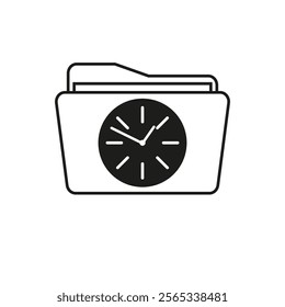 Time folder icon. Clock archive vector. Data management symbol. Document illustration.