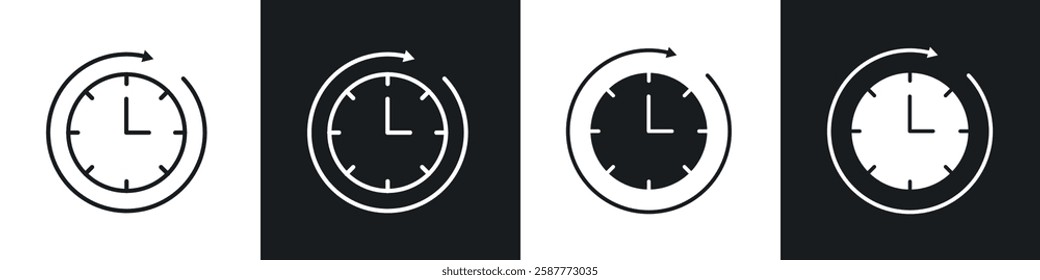 Time forward icon set black and white colors. Graphic Vector icons pack
