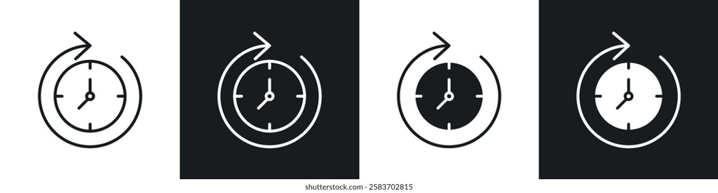 Time forward icons collection in black and white filled and line versions