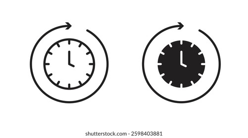 Time forward vector icon set in black color.