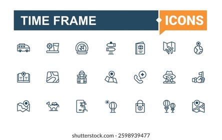 Time Frame modern icon. Contains outline symbols like clock, watch, hour, hourglass and more. Time icon collection. Thin outline icons pack. Outline and solid pictogram.