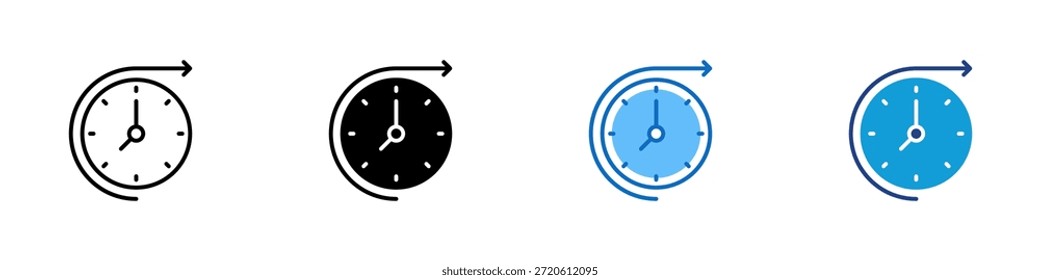Time Future Multiple Style Icon Design Vector - clock with a forward arrow, representing future planning, upcoming events, scheduling, or long-term goals