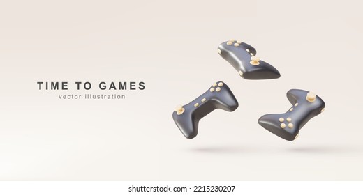 TIME TO GAMES - 3d Realistic  gamepads. Vector illustration.