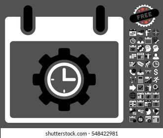 Time Gear Calendar Day icon with bonus calendar and time management icon set. Vector illustration style is flat iconic symbols, black and white, gray background.