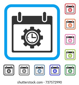 Time Gear Calendar Day icon. Flat grey iconic symbol inside a light blue rounded square. Black, gray, green, blue, red, orange color versions of Time Gear Calendar Day vector.