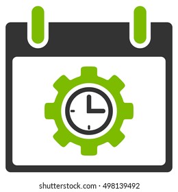 Time Gear Calendar Day vector icon. Style is flat graphic bicolor symbol, eco green and gray colors, white background.