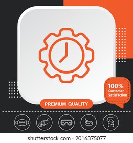 Time, gear, clock, plan icon - Orange black background with graphic elements for your design