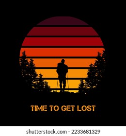 Time to get lost - Hiking T-shirt, T-shirt Design, Hiking labels, badges, vector illustration, Poster, Custom T-shirt design, Trendy T-shirt Design