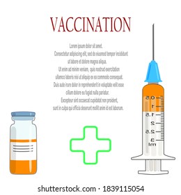 It's time to get vaccinated. The concept of a vaccine syringe. A bottle of medicine. Vector