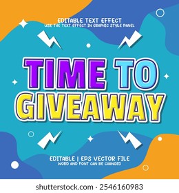 Time To Giveaway Feed Post in 90s vibrant colors Editable text effect 