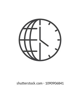 Time globe outline icon. linear style sign for mobile concept and web design. Global time simple line vector icon. Symbol, logo illustration. Pixel perfect vector graphics