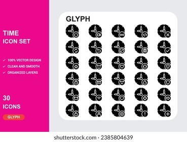 time Glyph Icons with White Background Free Vector
